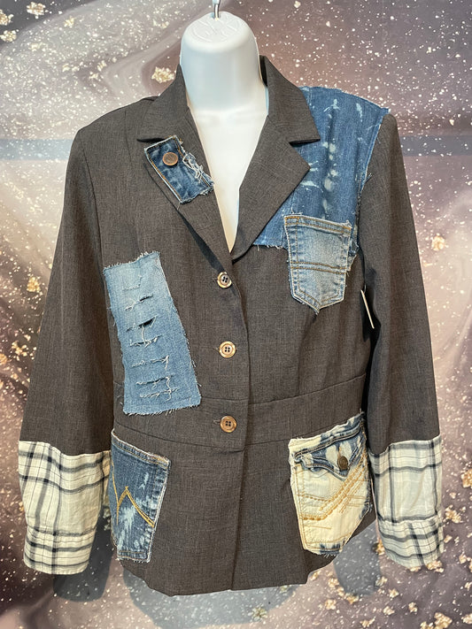 Reclaimed Denim Patch Work Blazer